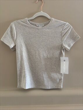 Athleta Signature Rib Crop Tee. Beige Heather. Small. NWT.